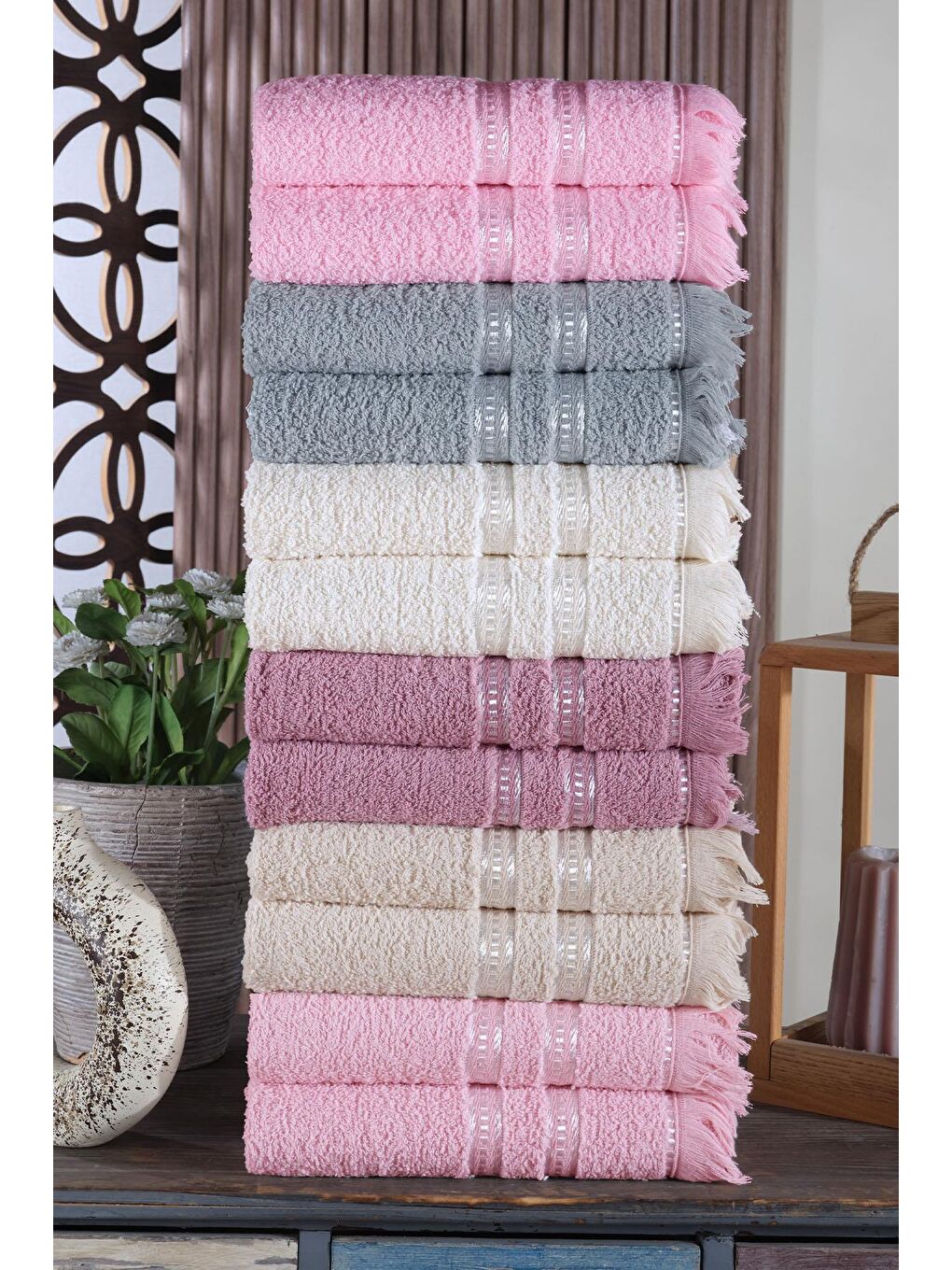 Pembe Perla 12'li El&Yüz Havlu Seti