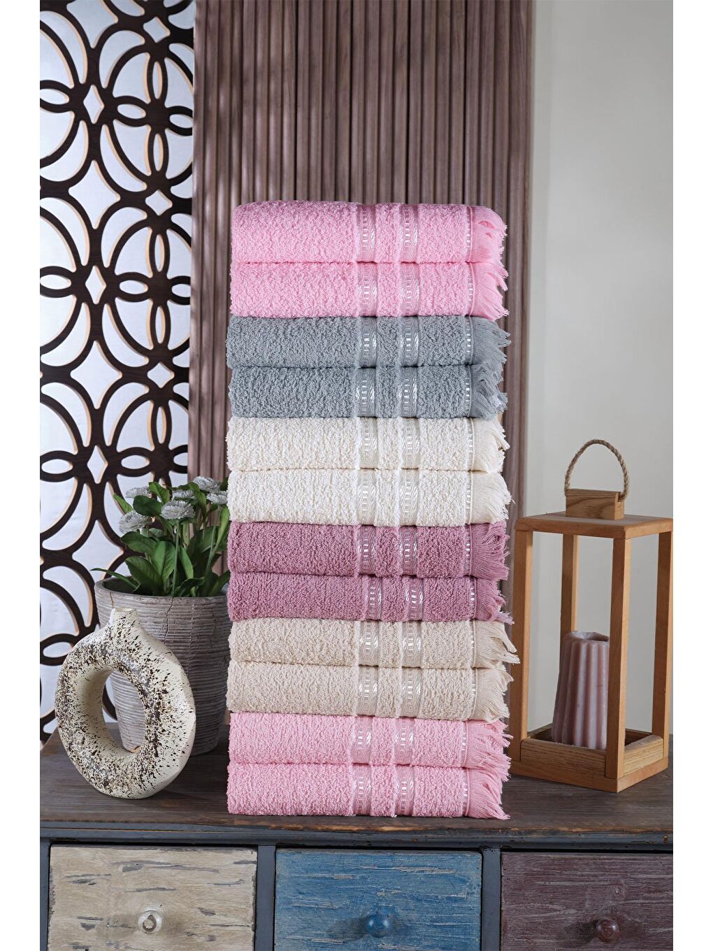 Pembe Perla 12'li El&Yüz Havlu Seti-1
