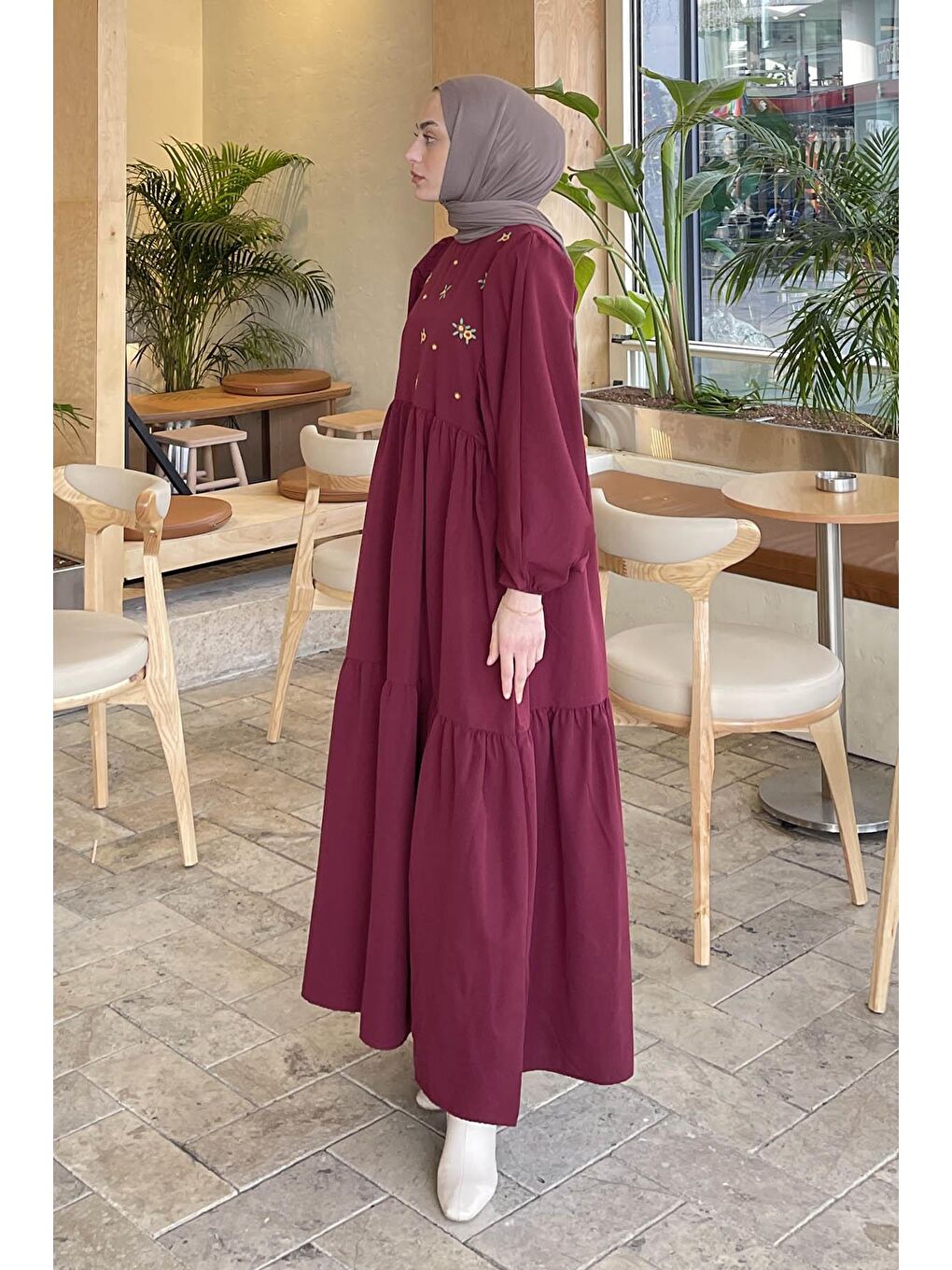 Yazlık Elica Elbise Bordo-1