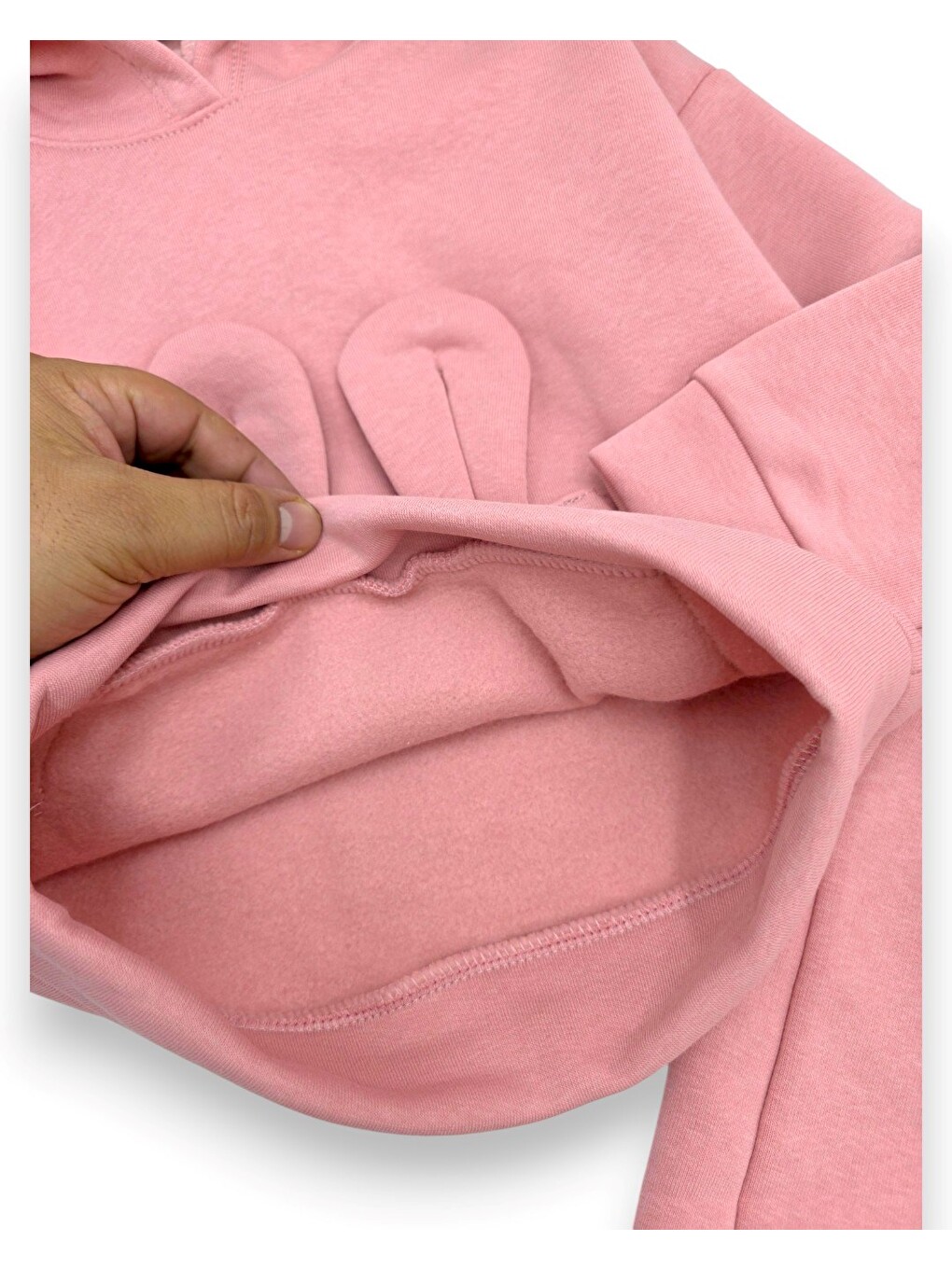 Pembe Kız Çocuk Kışlık 3 İplik Şardonlu Kapüşonlu Taşlı Sweatshirtlü Eşofmanlı 2-3-4-5-6 Yaş Eşofman Takım-6