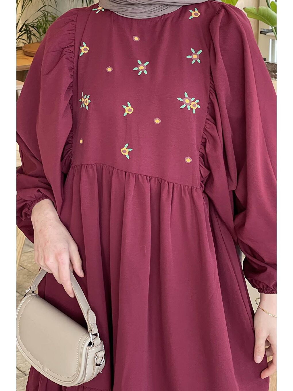 Yazlık Elica Elbise Bordo-2