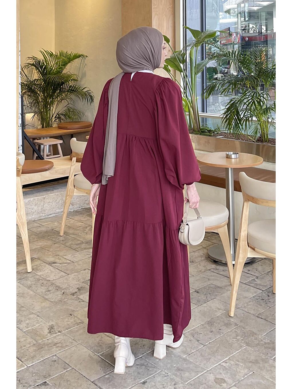 Yazlık Elica Elbise Bordo-3