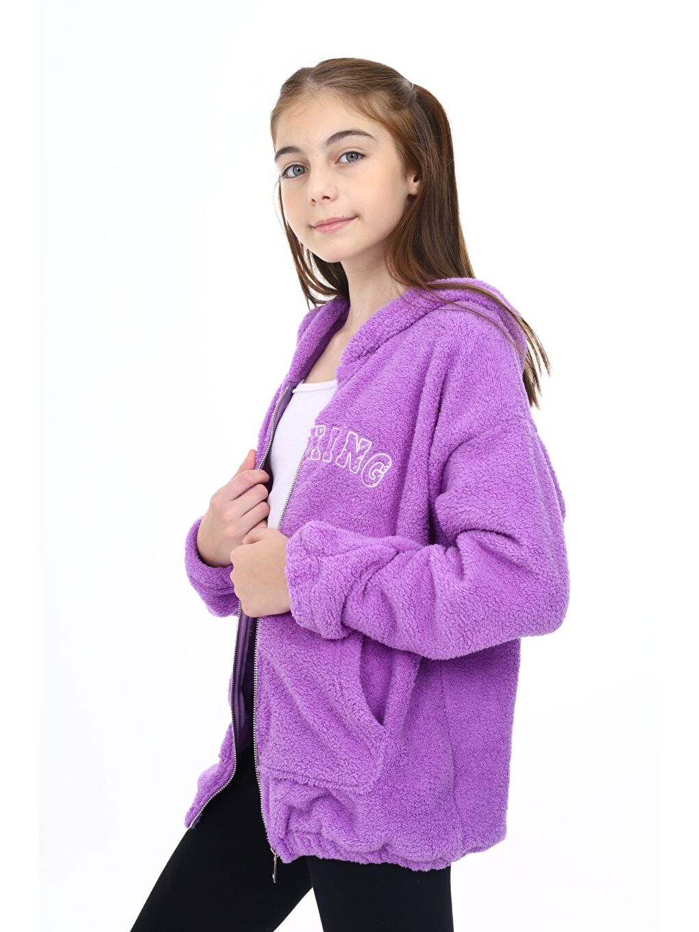 Toontoykids Lila Kız Çocuk Pelüş Hırka - 1