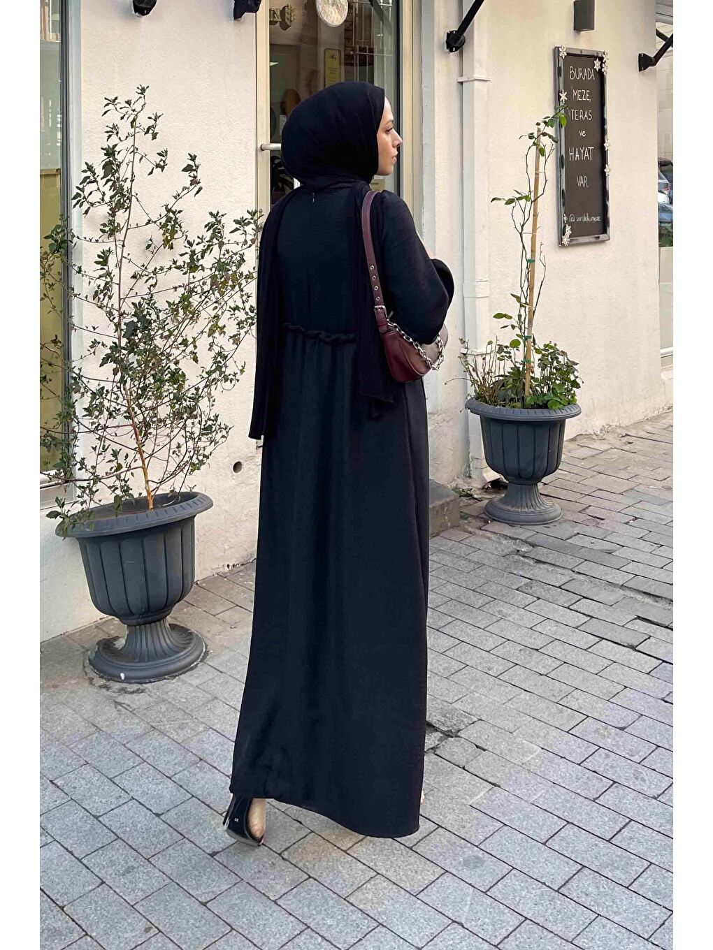 Dantel Örgü Detaylı Elbise Siyah-1