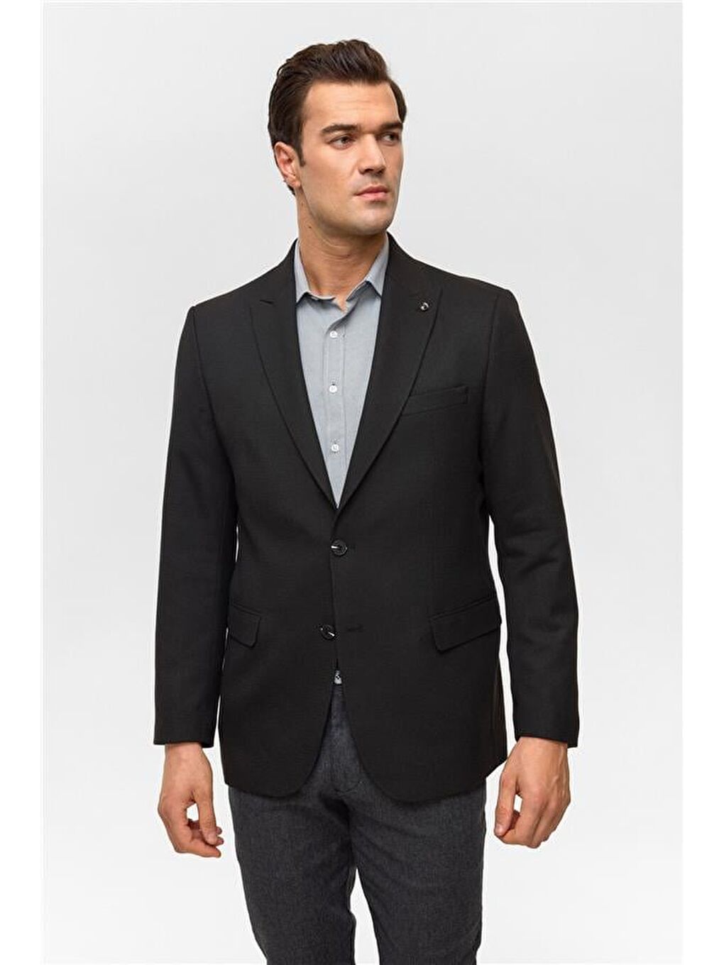 Siyah Regular Desenli Mono Yaka 6 Drop Blazer Ceket