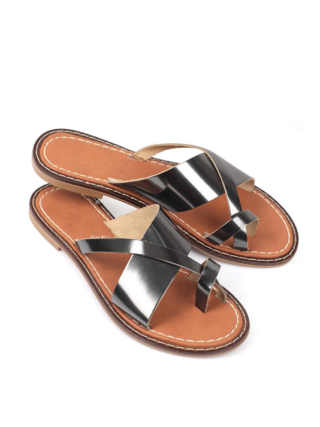 Gri 888 Hakiki Deri Bodrum Kadın Terlik-3