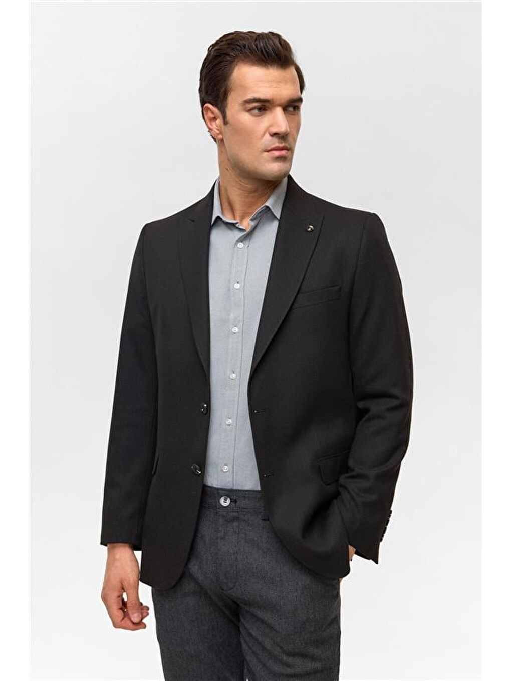 Siyah Regular Desenli Mono Yaka 6 Drop Blazer Ceket-2