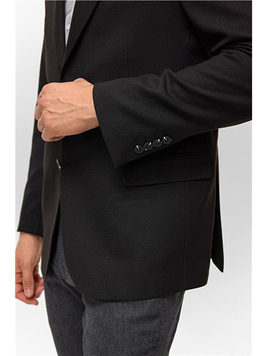 Siyah Regular Desenli Mono Yaka 6 Drop Blazer Ceket-3