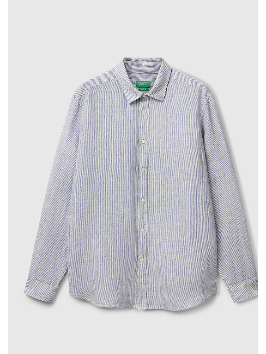 Erkek Açık Mavi Çizgili %100 Keten Gömlek-1