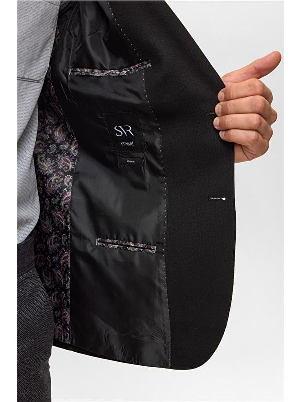 Siyah Regular Desenli Mono Yaka 6 Drop Blazer Ceket-4