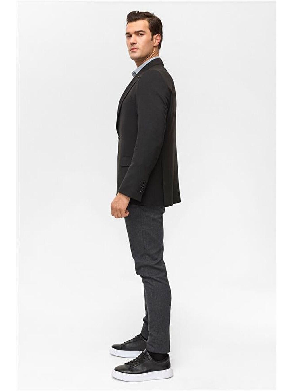 Siyah Regular Desenli Mono Yaka 6 Drop Blazer Ceket-5