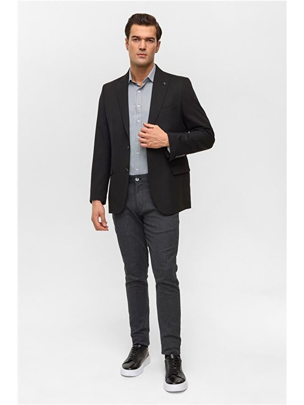 Siyah Regular Desenli Mono Yaka 6 Drop Blazer Ceket-7