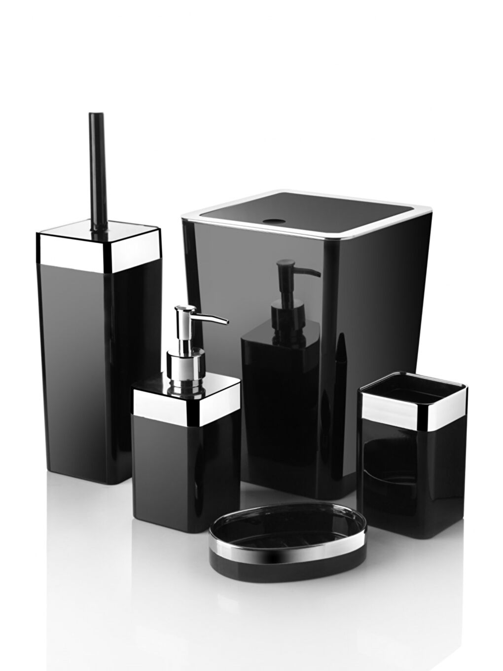 Renksiz Queen's Kitchen 5 Parça Akrilik Metalize Kaplamalı Lüx Banyo Seti-Siyah