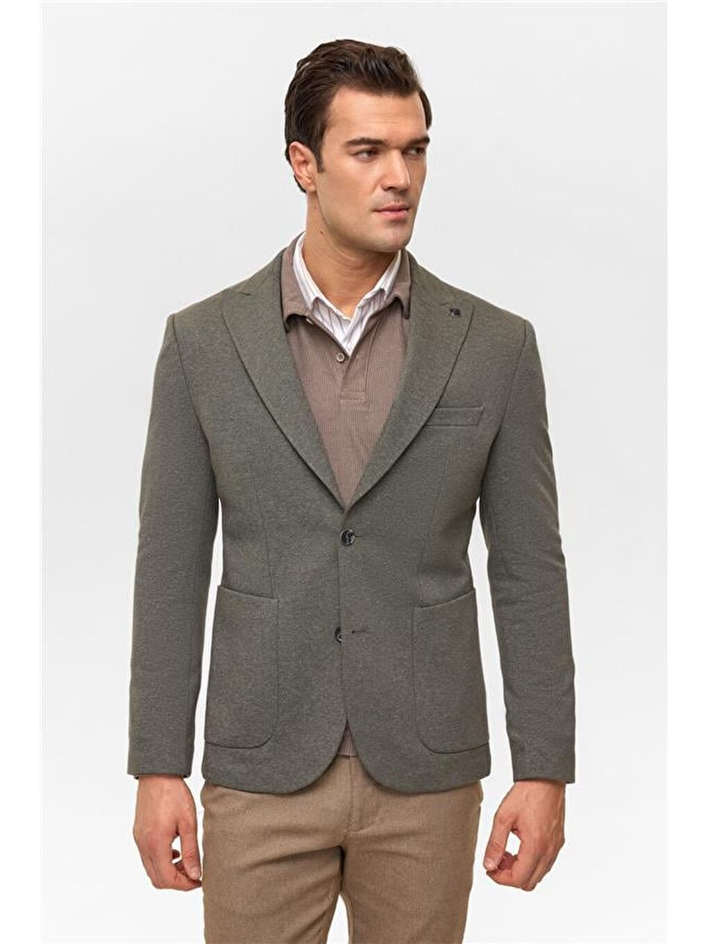 Haki Slim Desenli Mono Yaka 6 Drop Ceket-1