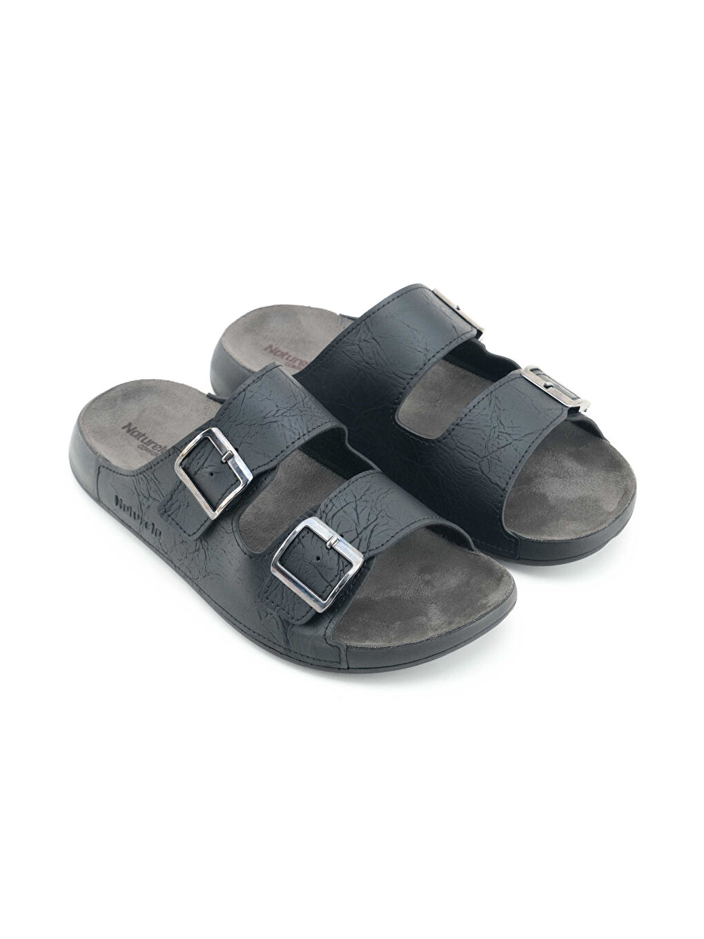 Siyah Naturela Comfort Erkek Yazlık Suni Deri Çift Toka Ayarlanabilir Rahat Taban Günlük Terlik-2