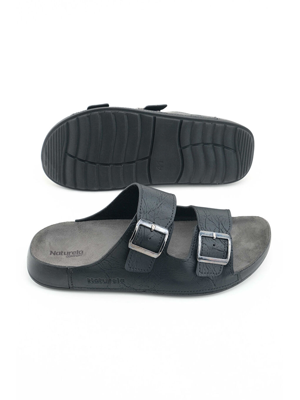 Siyah Naturela Comfort Erkek Yazlık Suni Deri Çift Toka Ayarlanabilir Rahat Taban Günlük Terlik-4