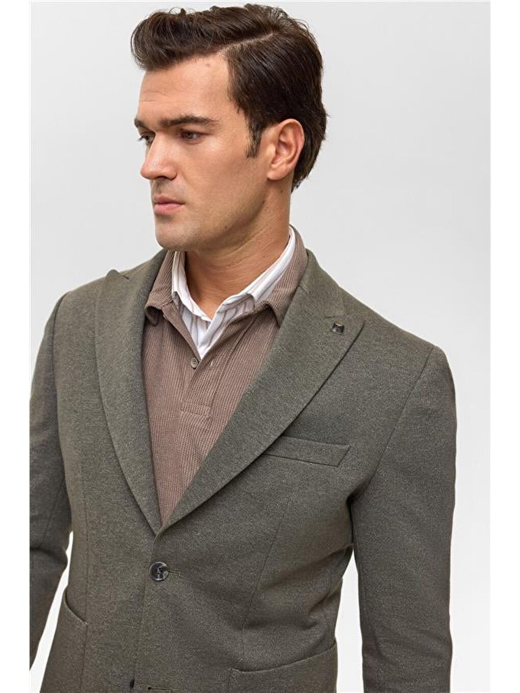 Haki Slim Desenli Mono Yaka 6 Drop Ceket-2