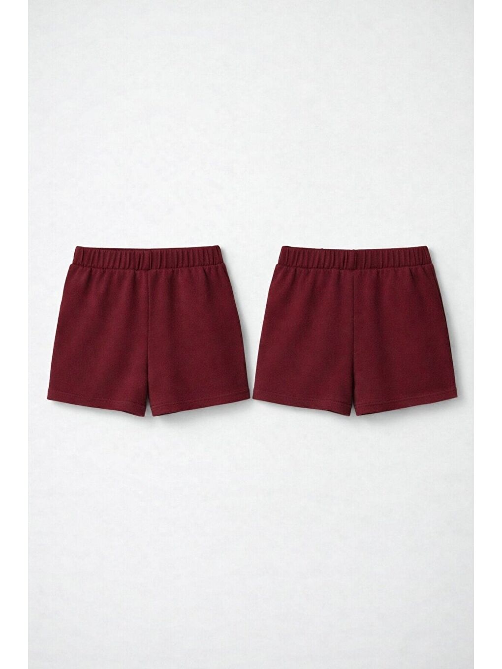 Bordo 2li Set Genç Kız Beli Lastikli Basic Pamuklu Şort
