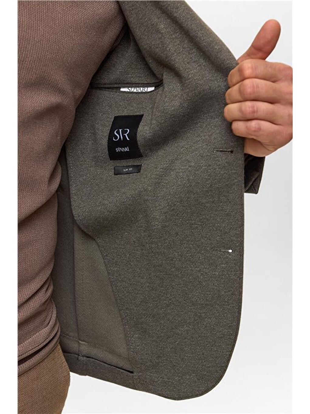 Haki Slim Desenli Mono Yaka 6 Drop Ceket-3