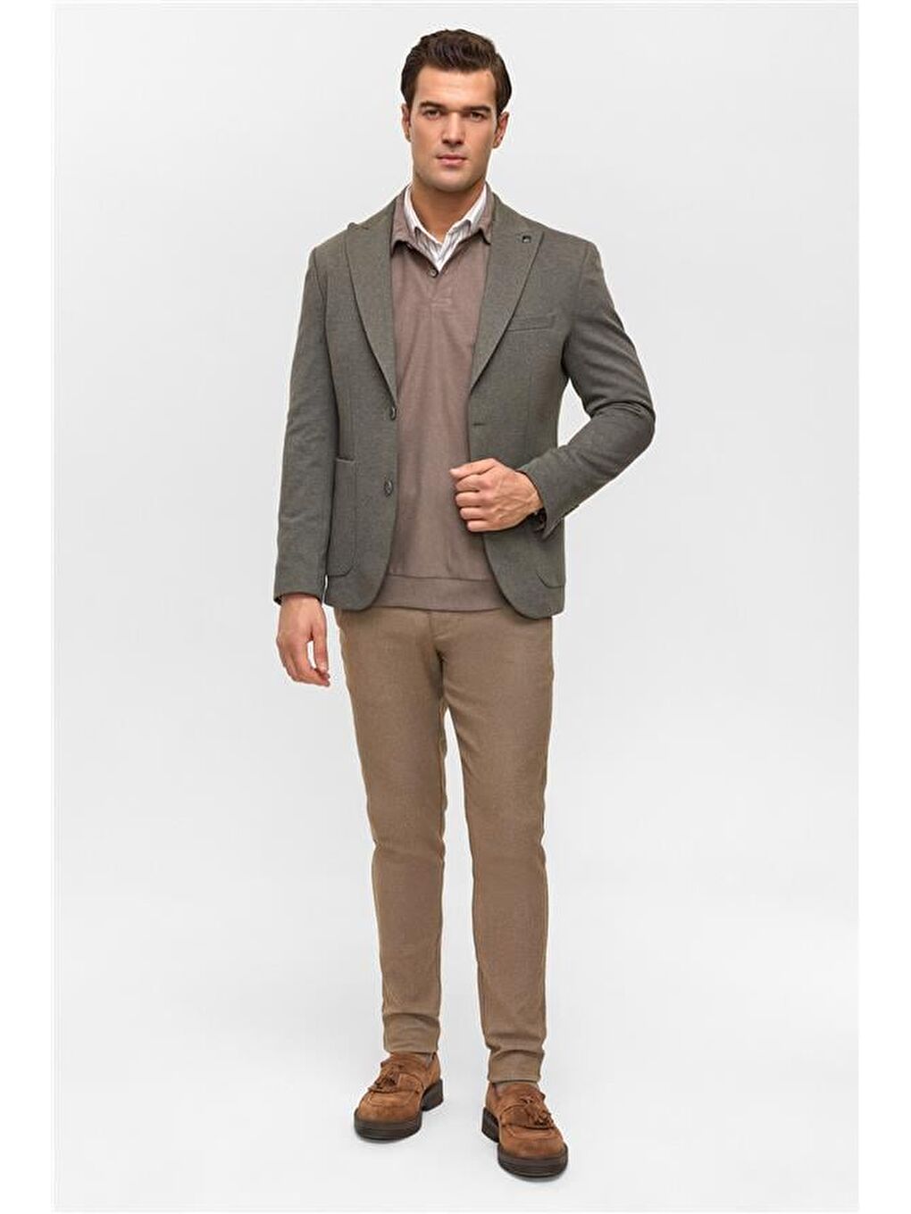 Haki Slim Desenli Mono Yaka 6 Drop Ceket-5