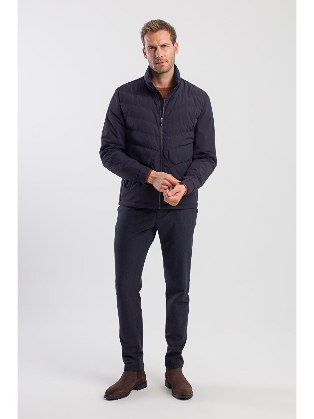 Lacivert Comfort Fit Dik Yaka Spor Mont-1