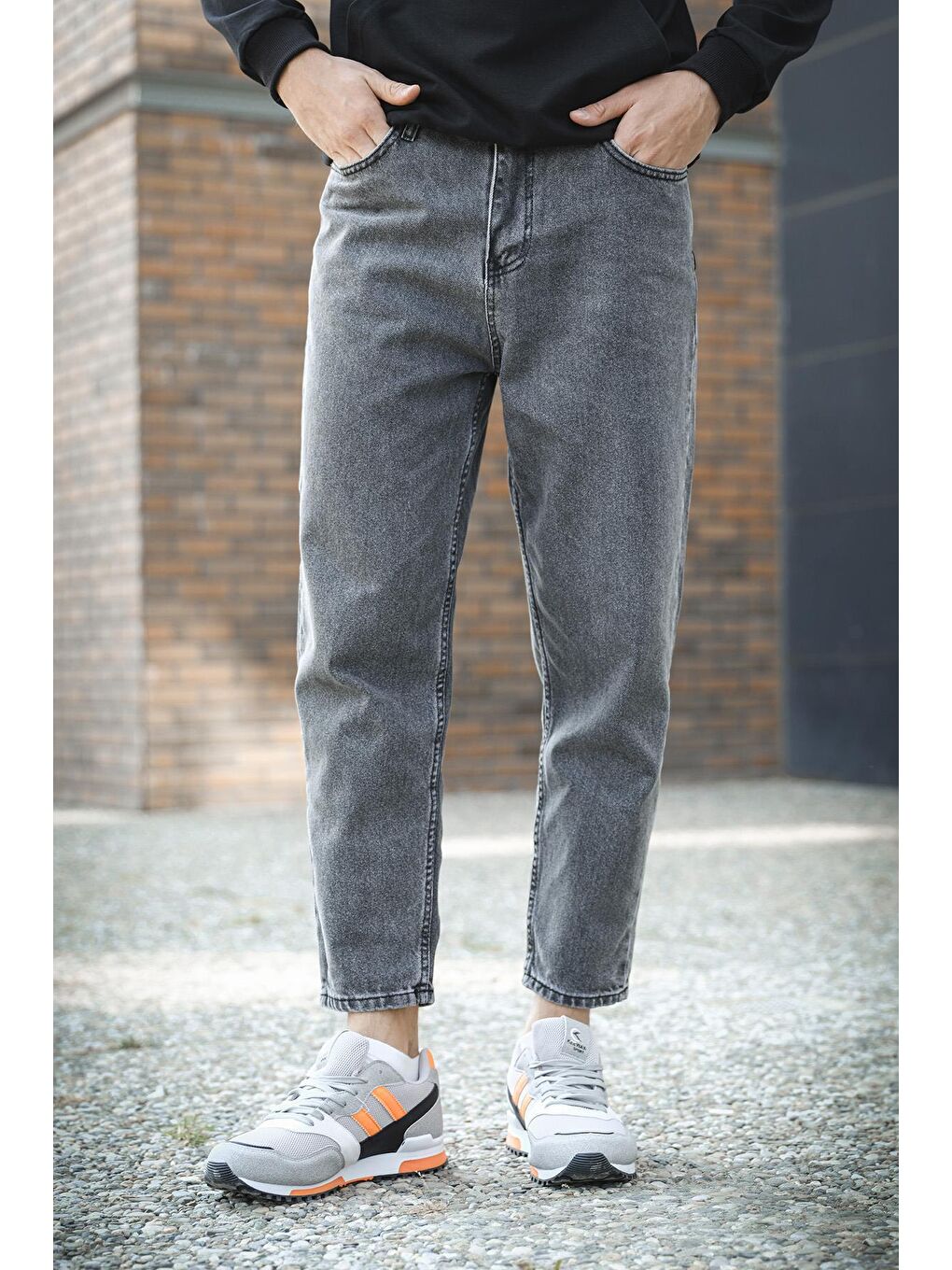 Gri Hendrick Greco Boy Friend Bilek Boy Jean Pantolon-1