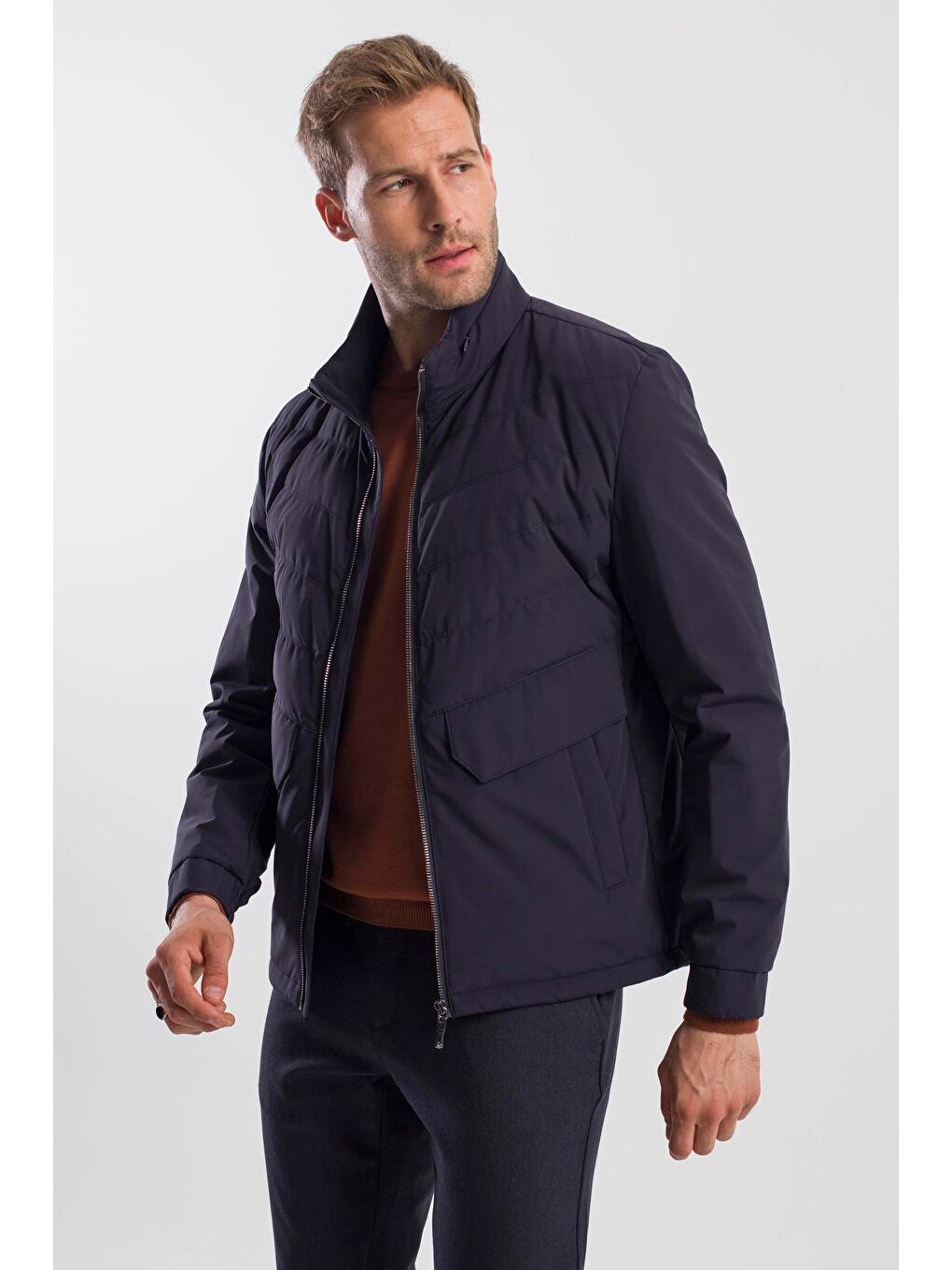 Lacivert Comfort Fit Dik Yaka Spor Mont-2