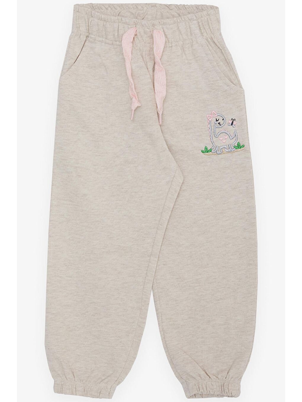 Kız Bebek Alt Sevimli Dinozor & Kelebek Nakış Baskılı Bej Melanj (1-1.5 Yaş)