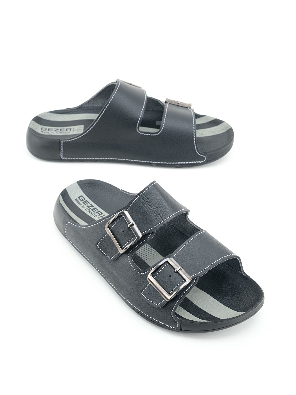 Siyah Erkek Yazlık İki Toka Ayarlanabilir Suni Deri Rahat Taban Günlük Terlik