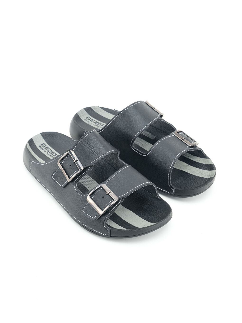 Siyah Erkek Yazlık İki Toka Ayarlanabilir Suni Deri Rahat Taban Günlük Terlik-2