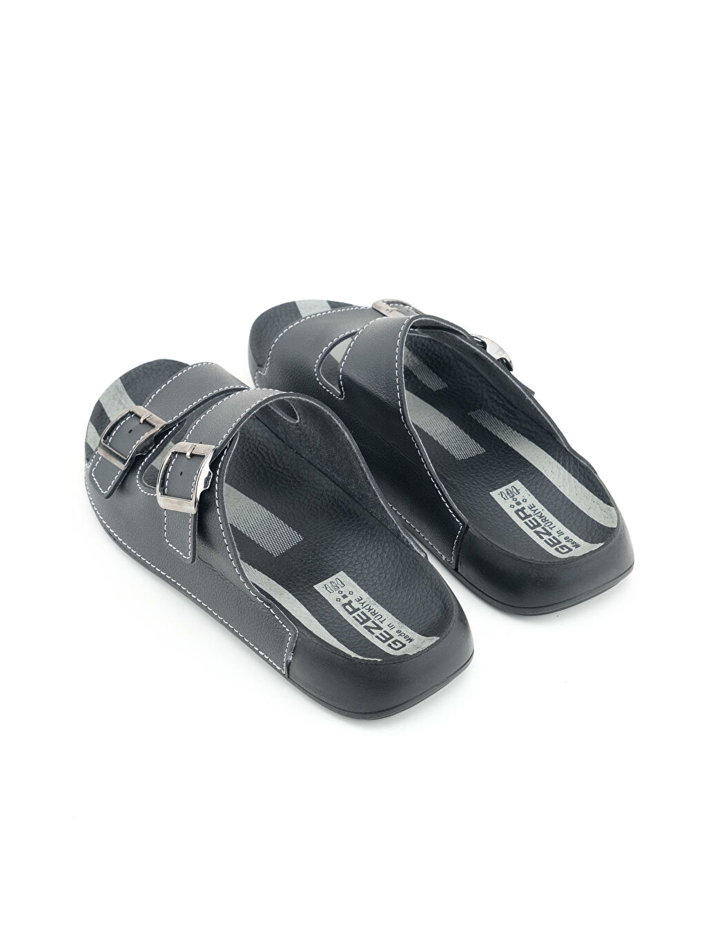 Siyah Erkek Yazlık İki Toka Ayarlanabilir Suni Deri Rahat Taban Günlük Terlik-3