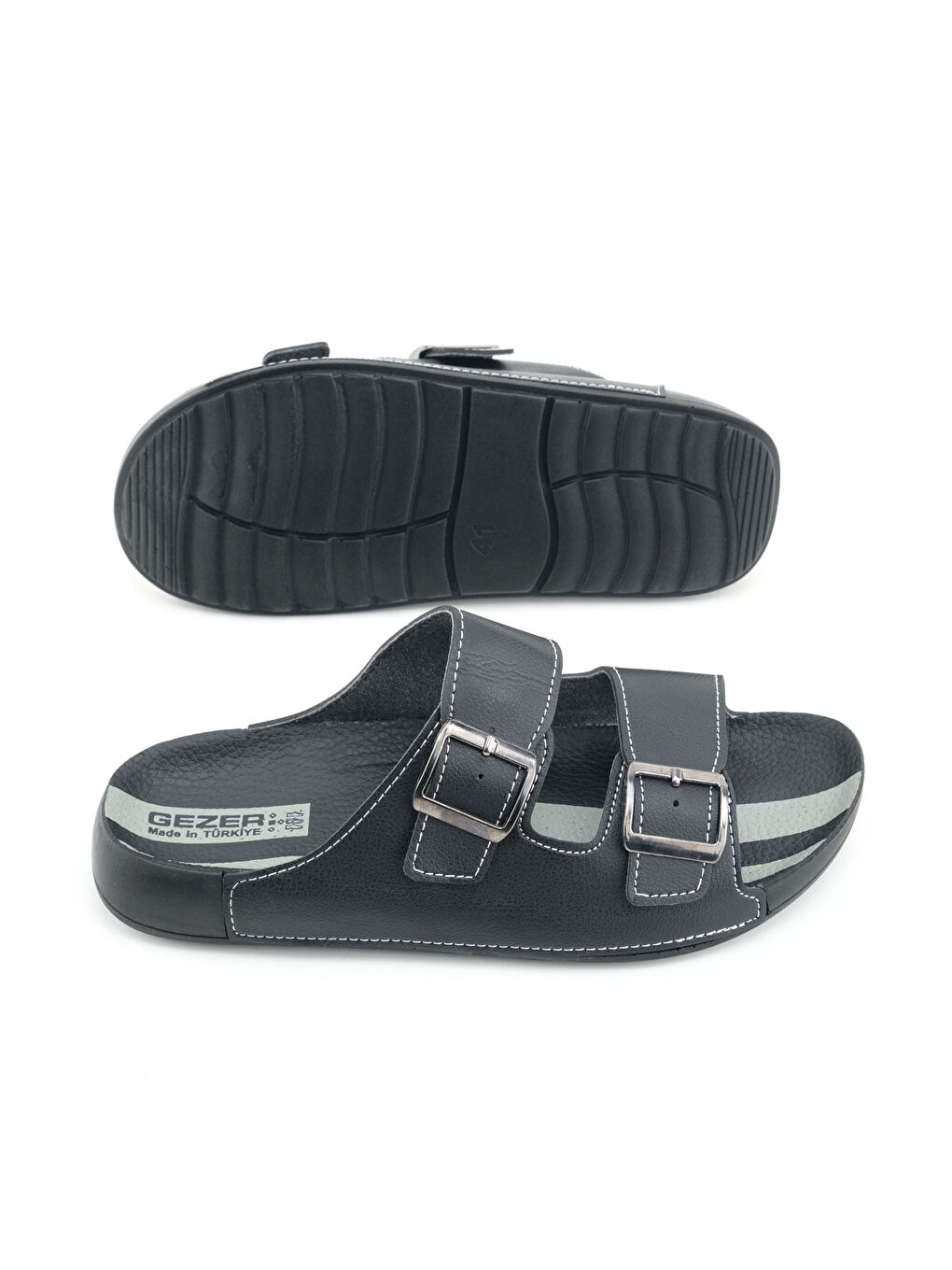 Siyah Erkek Yazlık İki Toka Ayarlanabilir Suni Deri Rahat Taban Günlük Terlik-4