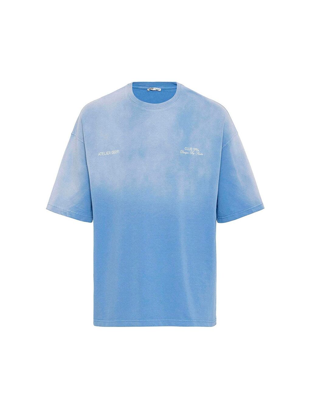 Yıkamalı Oversize Tişört Mavi-1