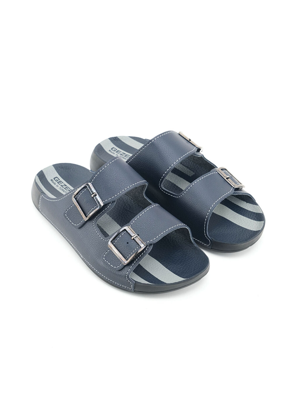 Lacivert Erkek Yazlık İki Toka Ayarlanabilir Suni Deri Rahat Taban Günlük Terlik-2