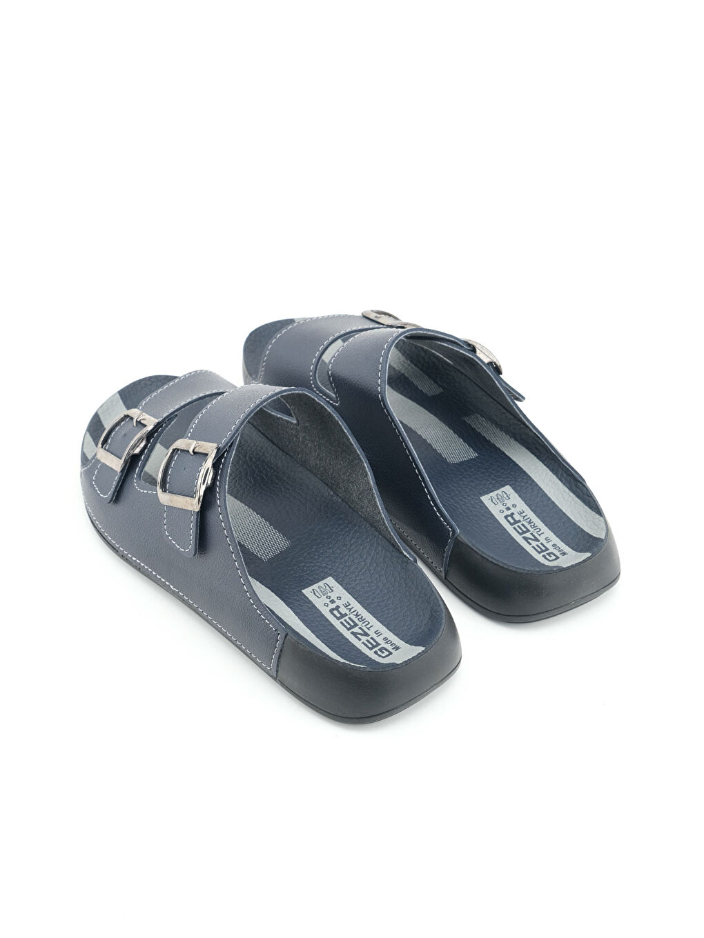 Lacivert Erkek Yazlık İki Toka Ayarlanabilir Suni Deri Rahat Taban Günlük Terlik-3