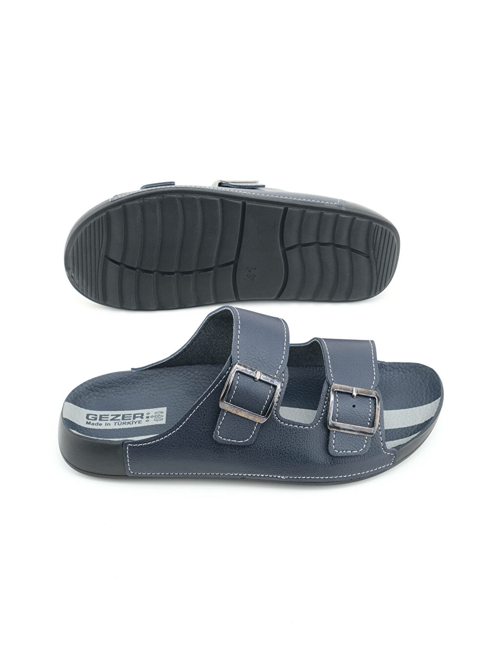 Lacivert Erkek Yazlık İki Toka Ayarlanabilir Suni Deri Rahat Taban Günlük Terlik-4