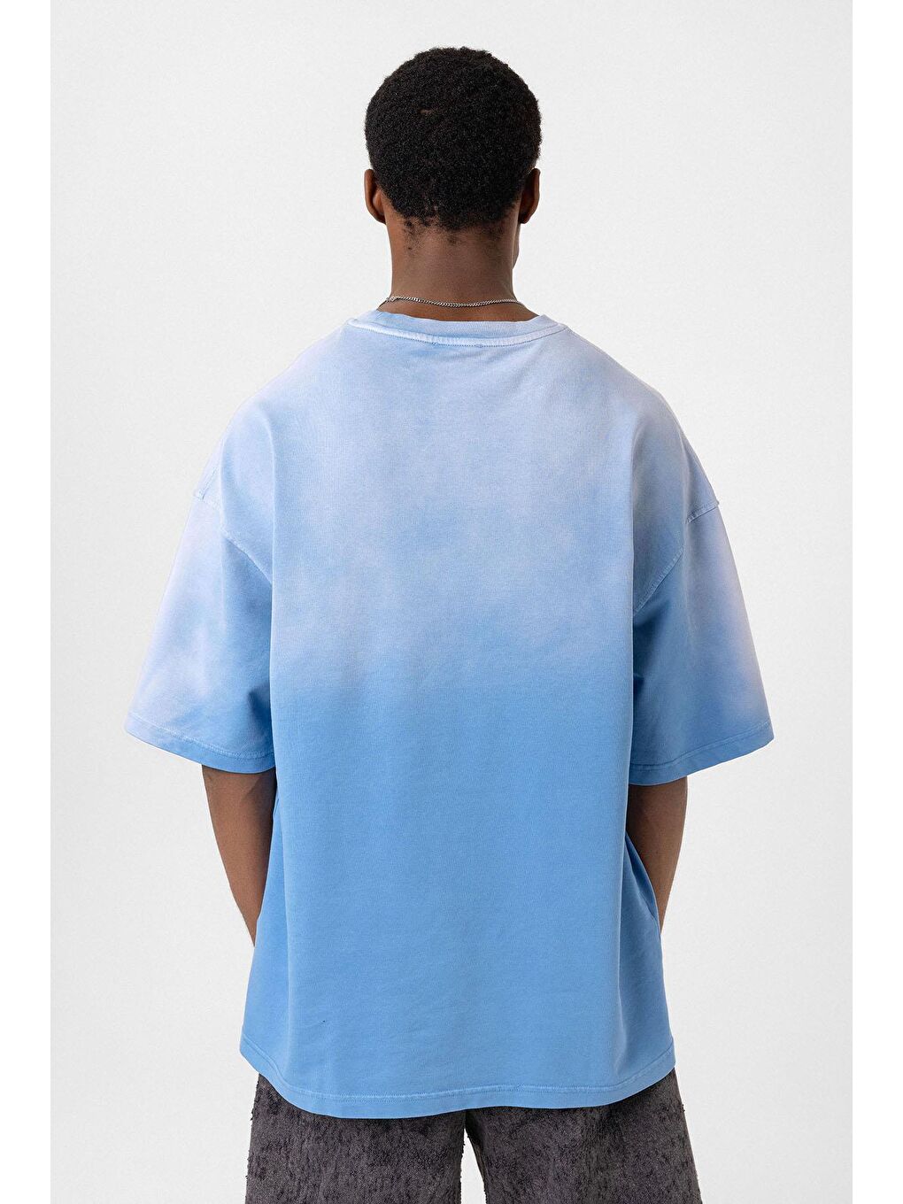 Yıkamalı Oversize Tişört Mavi-4