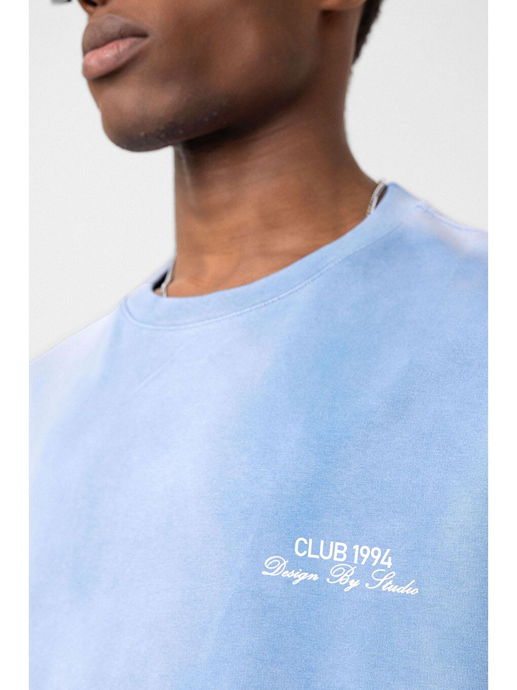 Yıkamalı Oversize Tişört Mavi-5