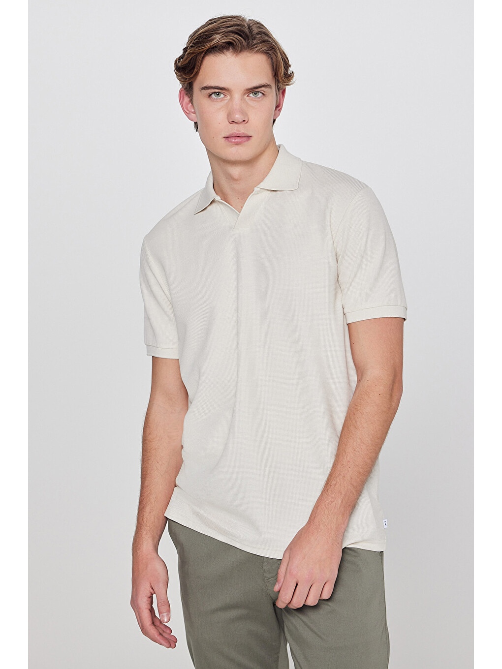Bej Regular Fit Normal Kesim Polo Yaka Tişört-1