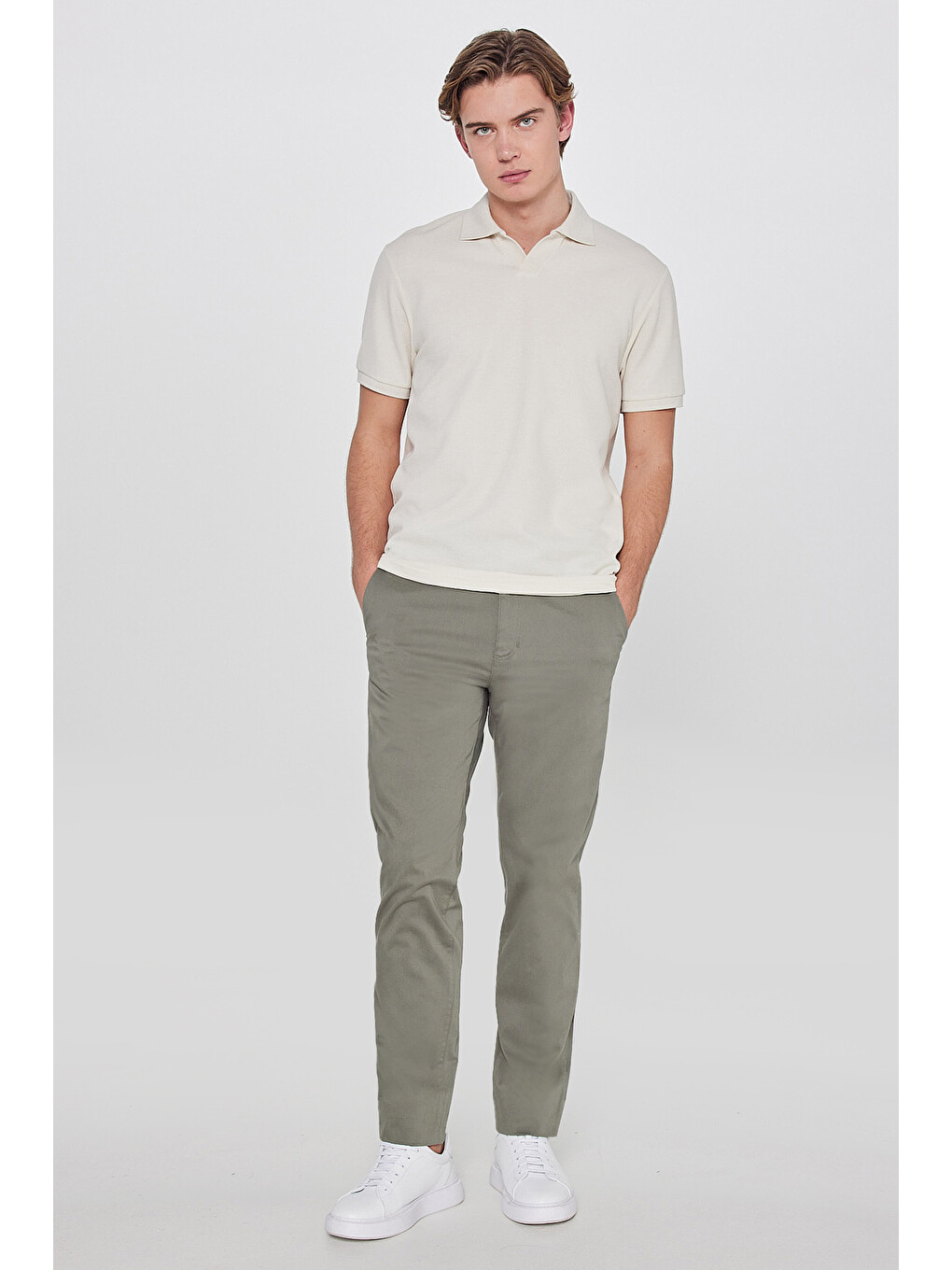 Bej Regular Fit Normal Kesim Polo Yaka Tişört-2