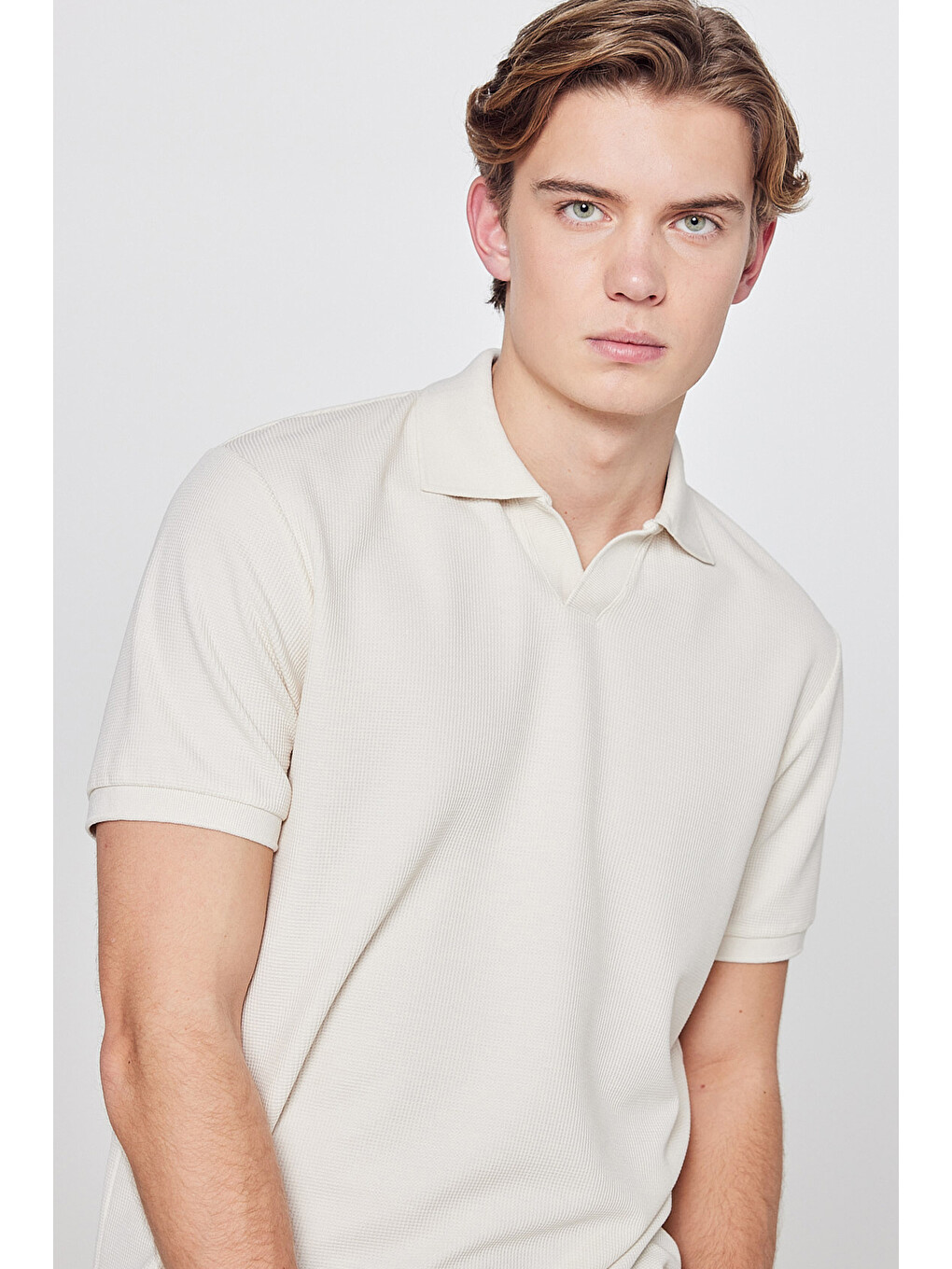 Bej Regular Fit Normal Kesim Polo Yaka Tişört-3
