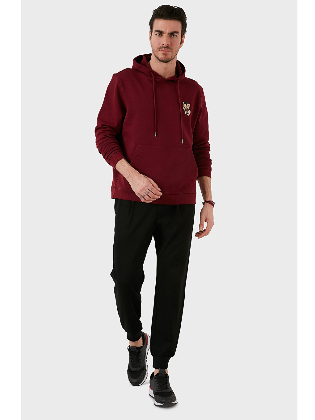 Bordo Pamuklu Regular Fit Kanguru Cepli Kapüşonlu Sweat 6141006B-1