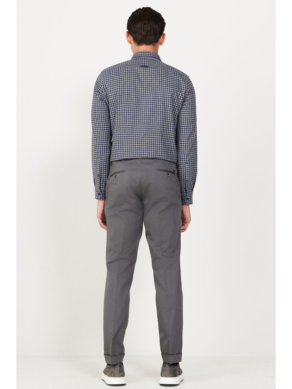 Erkek Gri Slim Fit Dar Kesim Gabardin Kumaş Desenli Pamuklu Esnek Beli Lastikli Pantolon-3