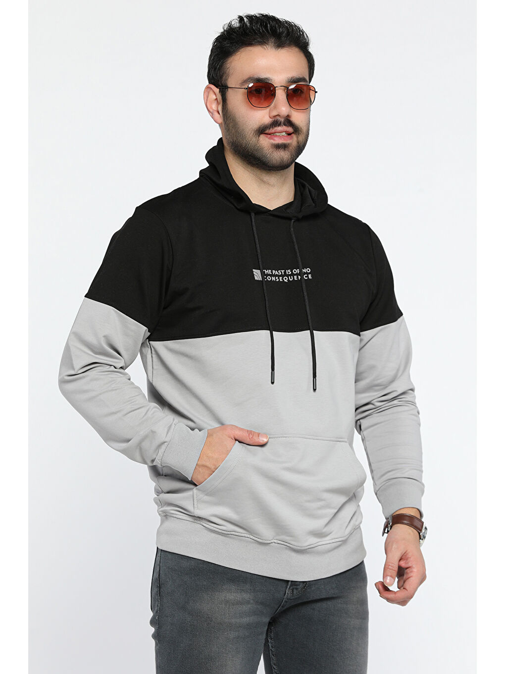 Mishar İtalia Siyah Erkek Kapüşonlu Baskılı Renk Granili Sweatshirt - 1