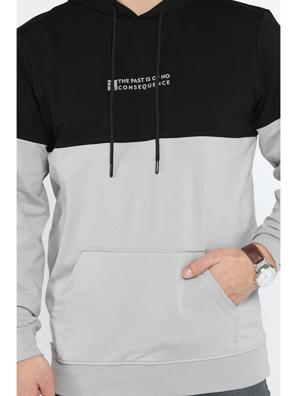 Mishar İtalia Siyah Erkek Kapüşonlu Baskılı Renk Granili Sweatshirt - 3