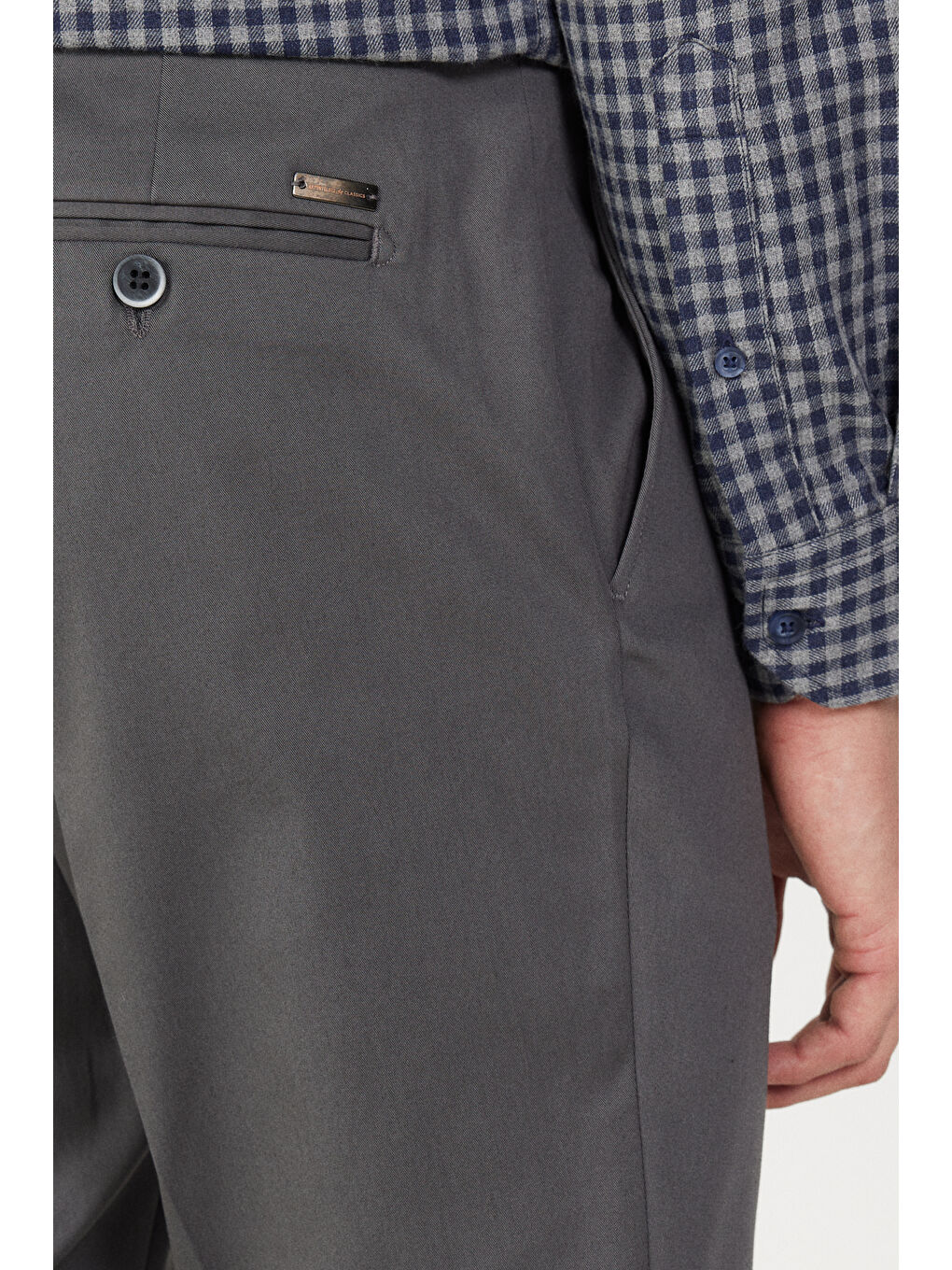 Erkek Gri Slim Fit Dar Kesim Gabardin Kumaş Desenli Pamuklu Esnek Beli Lastikli Pantolon-4