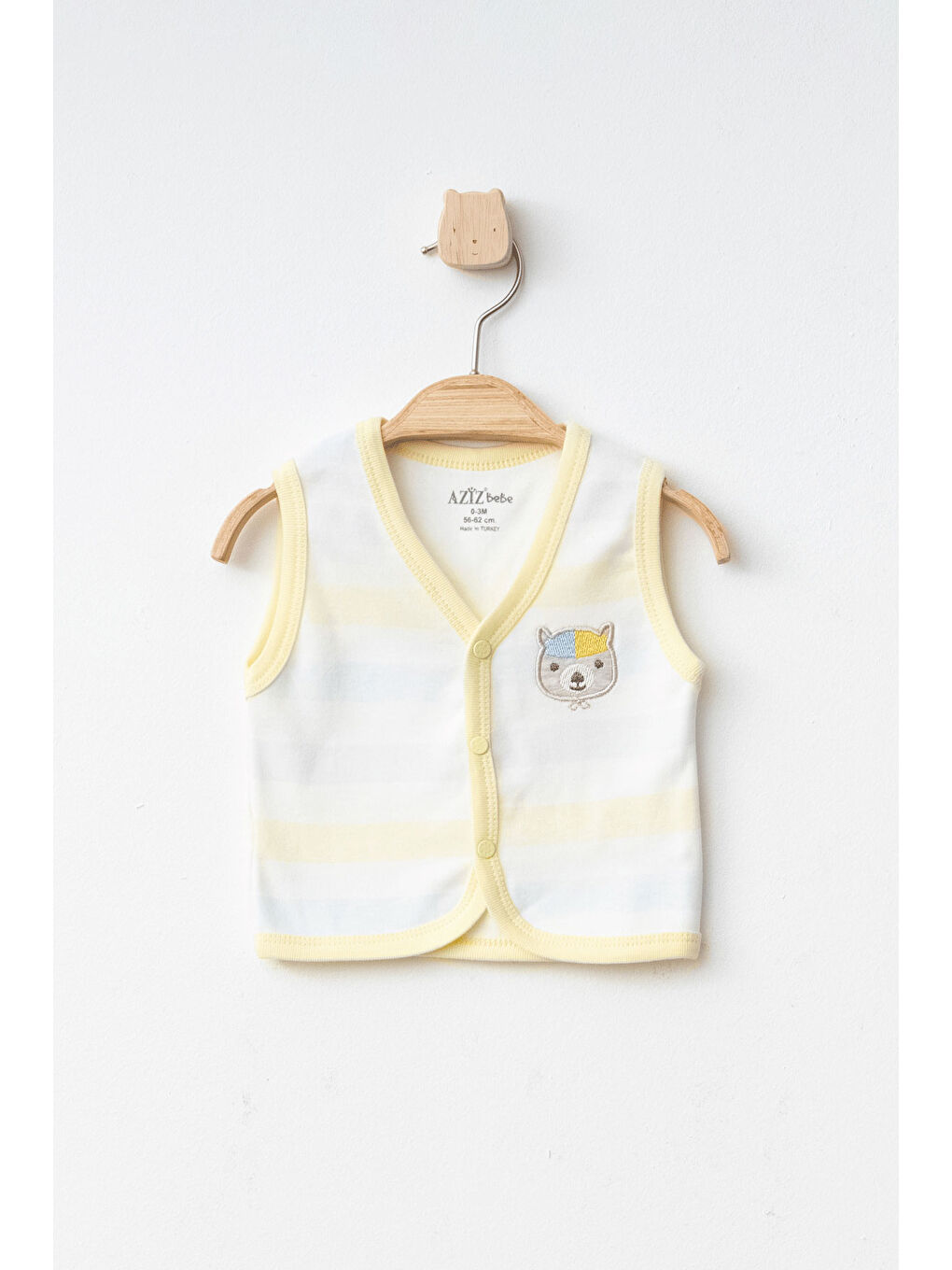 AZİZ BEBE Sari Erkek Bebek Çıtçıtlı Ayı Nakışlı Yelek 3 Ay - 24 Ay