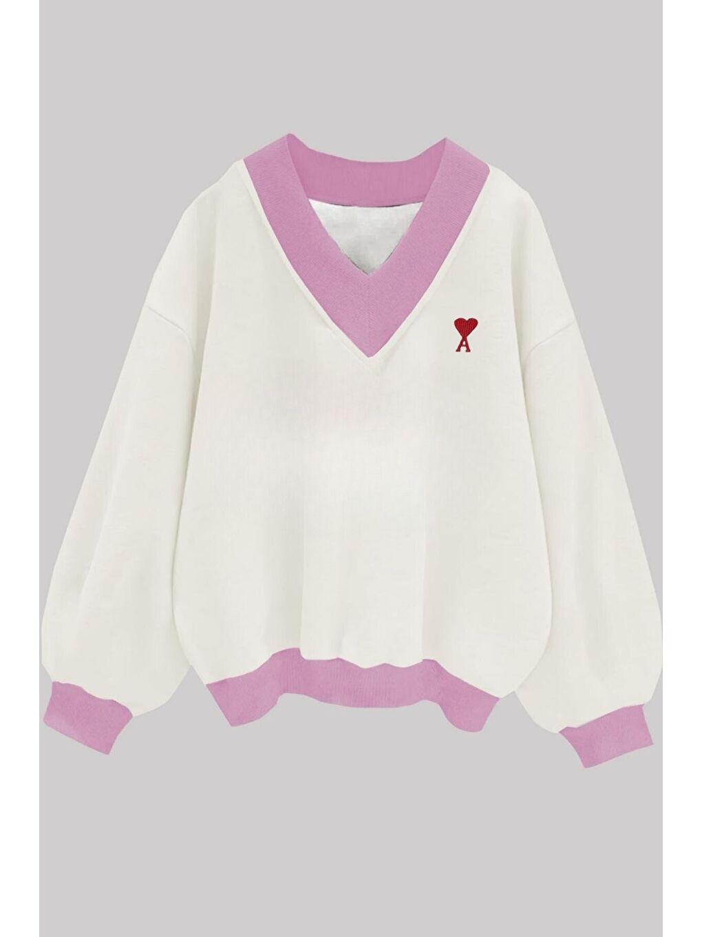 Kadın 3 Iplik Beyaz Love Baskılı V Yaka Oversize Sweatshirt