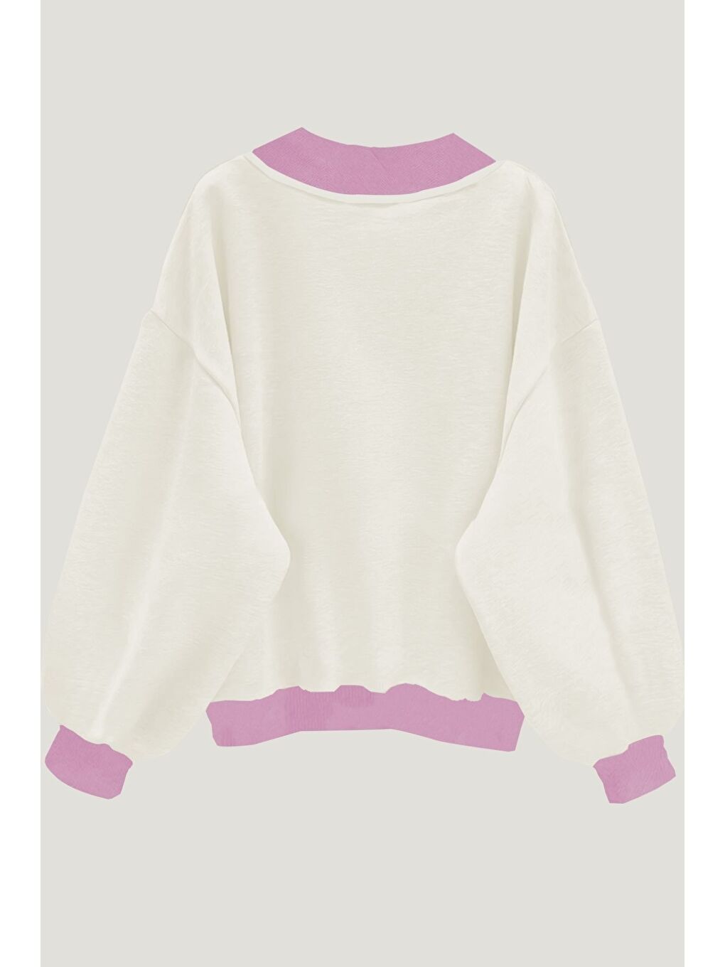 Kadın 3 Iplik Beyaz Love Baskılı V Yaka Oversize Sweatshirt-1