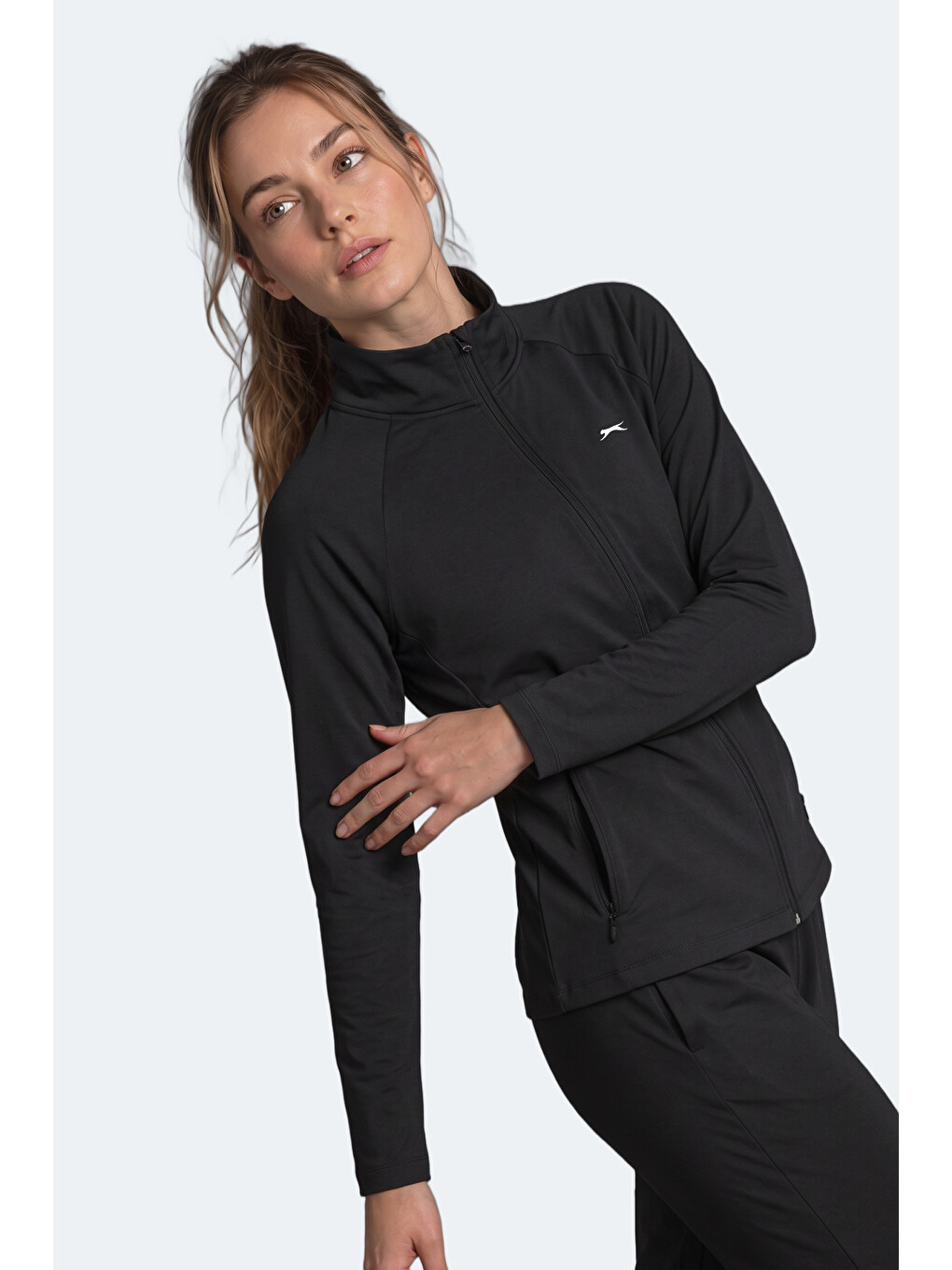 Razor Kadın Dik Yaka Fermuarlı Siyah Sweatshırt